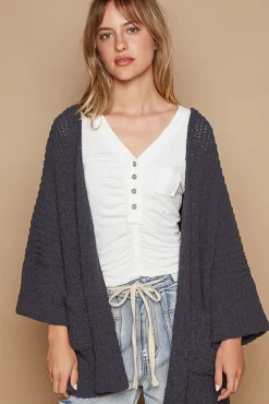 Wide Cuff Sleeve Chunky Knit Cardigan by POL - Ink Charcoal