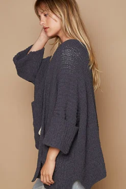 Wide Cuff Sleeve Chunky Knit Cardigan by POL - Ink Charcoal
