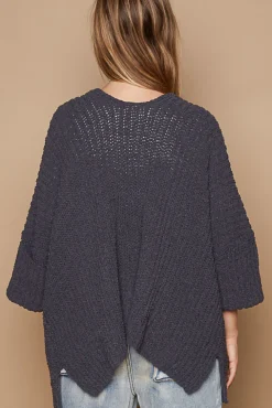 Wide Cuff Sleeve Chunky Knit Cardigan by POL - Ink Charcoal