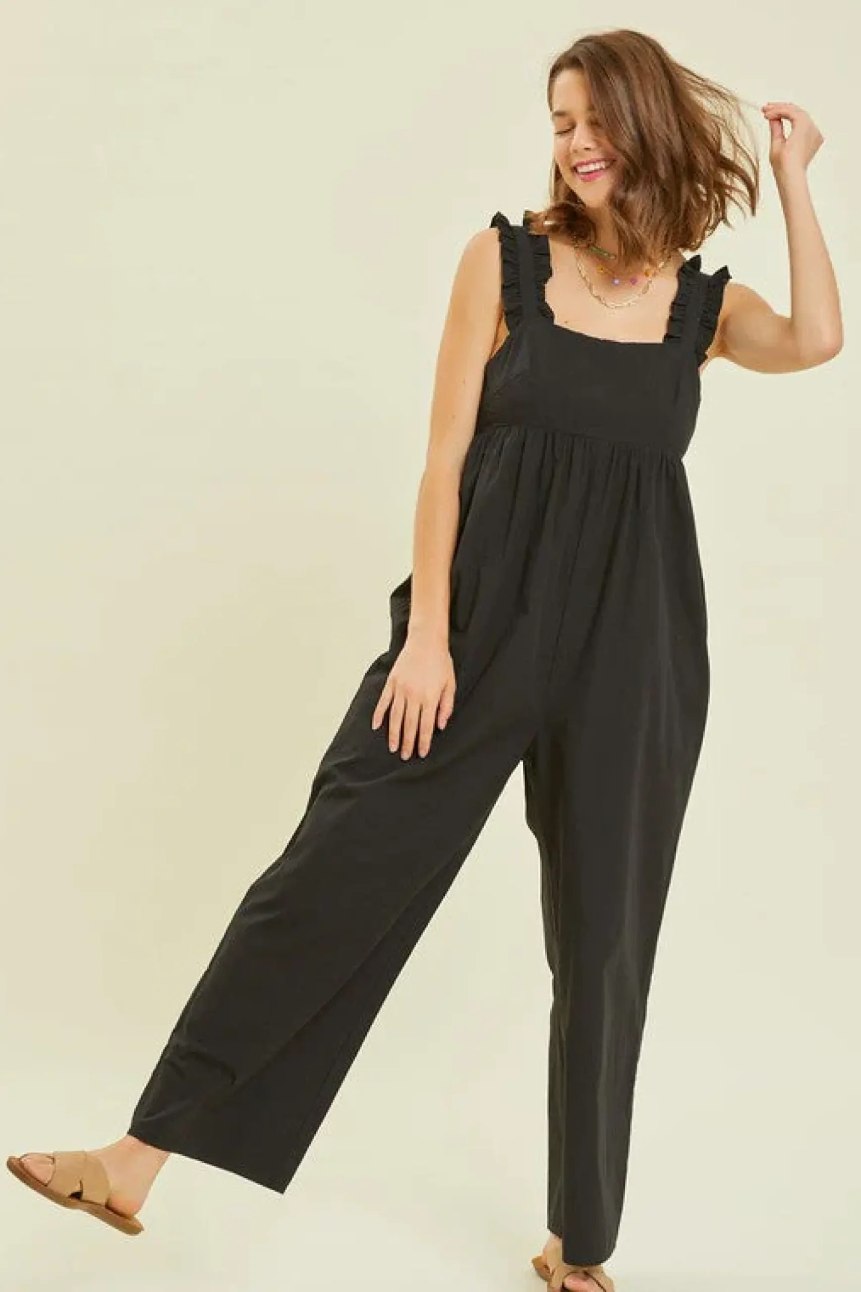 Wide Leg Jumpsuit Featured with Back Tie Detail