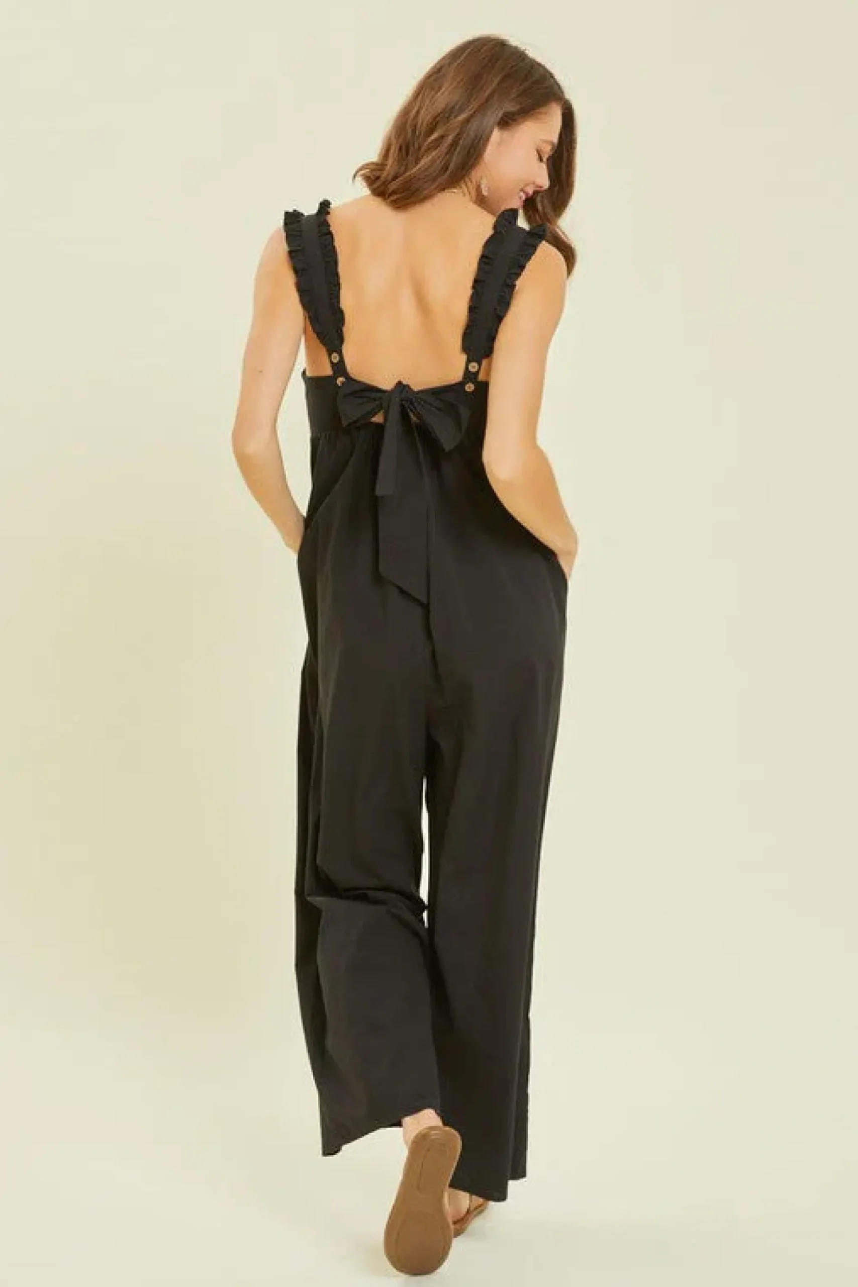 Wide Leg Jumpsuit Featured with Back Tie Detail