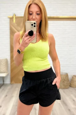 Windbreaker Smocked Waistband Running Shorts in Black