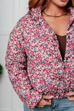 Wish Me Well Floral Printed Puffer Jacket in Cream Multi
