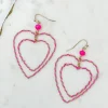 Wrapped Double Heart Dangle Earrings - Pink