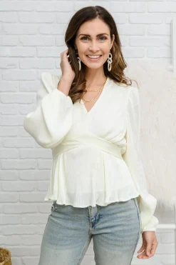Xanidu Long Sleeve V Neck Blouse in White