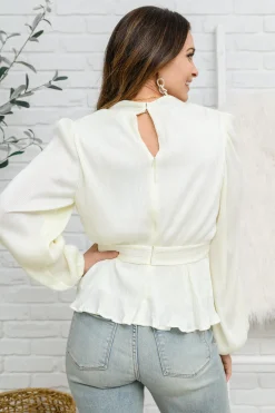 Xanidu Long Sleeve V Neck Blouse in White