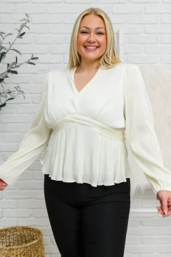 Xanidu Long Sleeve V Neck Blouse in White