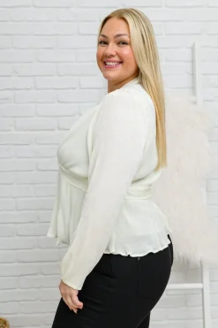 Xanidu Long Sleeve V Neck Blouse in White