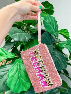 'Yeehaw' Leopard Beaded Zip Wristlet