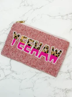 'Yeehaw' Leopard Beaded Zip Wristlet