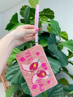 'Yeehaw' Pink Boots Beaded Zip Wristlet