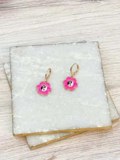 Yin Yang Flower Drop Earrings