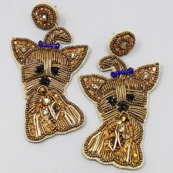 Yorkie Beaded Dangle Earrings