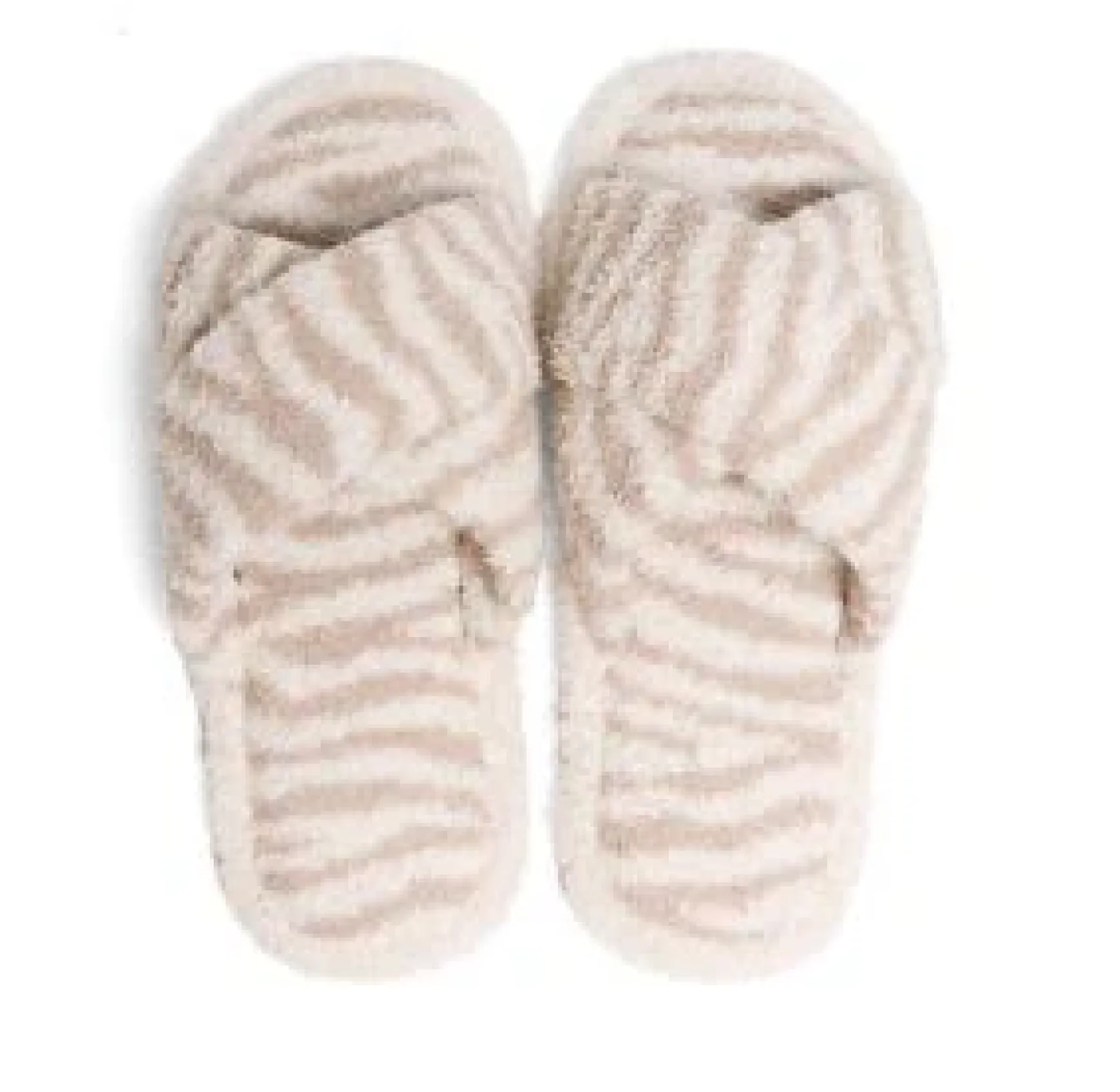 Zebra Criss Cross Fuzzy Slippers - Beige