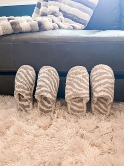 Zebra Fuzzy Slippers - Beige