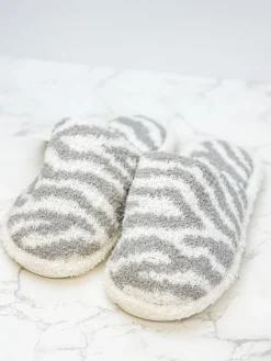 Zebra Fuzzy Slippers - Gray